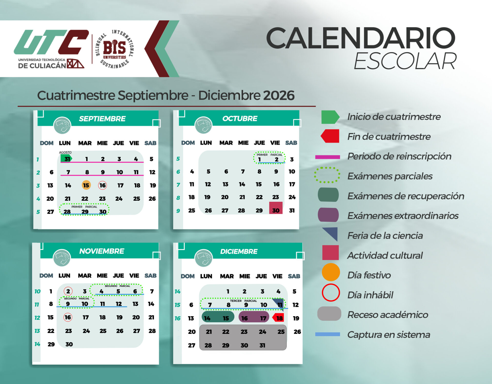 CALENDARIO ESCOLAR-sept- dic propuesta CALENDARIO CUATRIMESTRE ENERO-ABRIL 2026